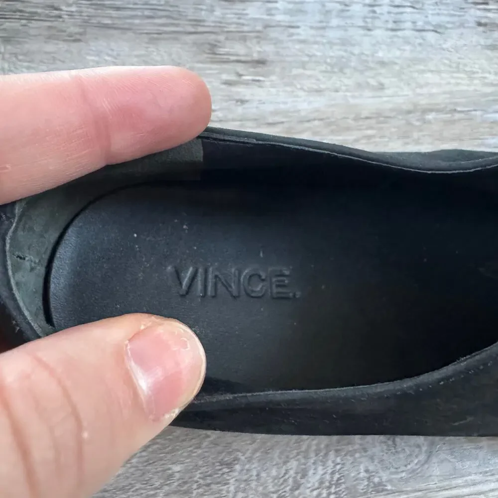 Vince Black Suede Platform Slip-On Sneakers Front Zip Womens 7.5